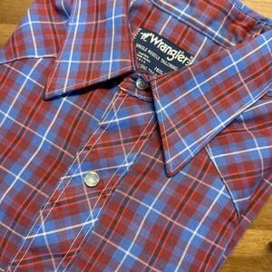 Wrangler Mens‎ Western Shirt Plaid Blue Red Long Sleeve 16 1/2 x 33 Country